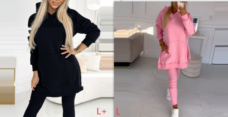 Temperament Commute Loose Hooded Sweater Pants Two-piece Set