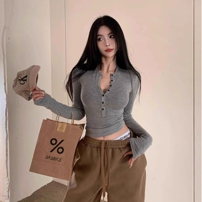 Half-open Collar Inner Bottoming Shirt Women's Long-sleeved Top