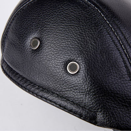 Men genuine cowhide leather beret hat with ear flaps and fine brushed lining
