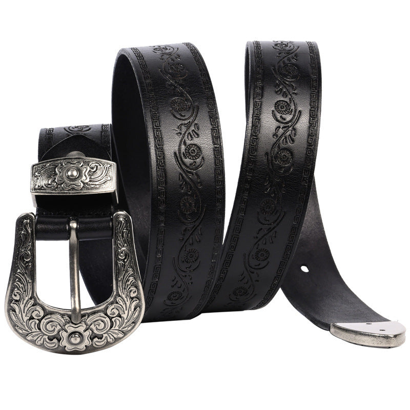 Embossed First Layer Cowhide Men's Mongolian Style Personalized Carved Belt