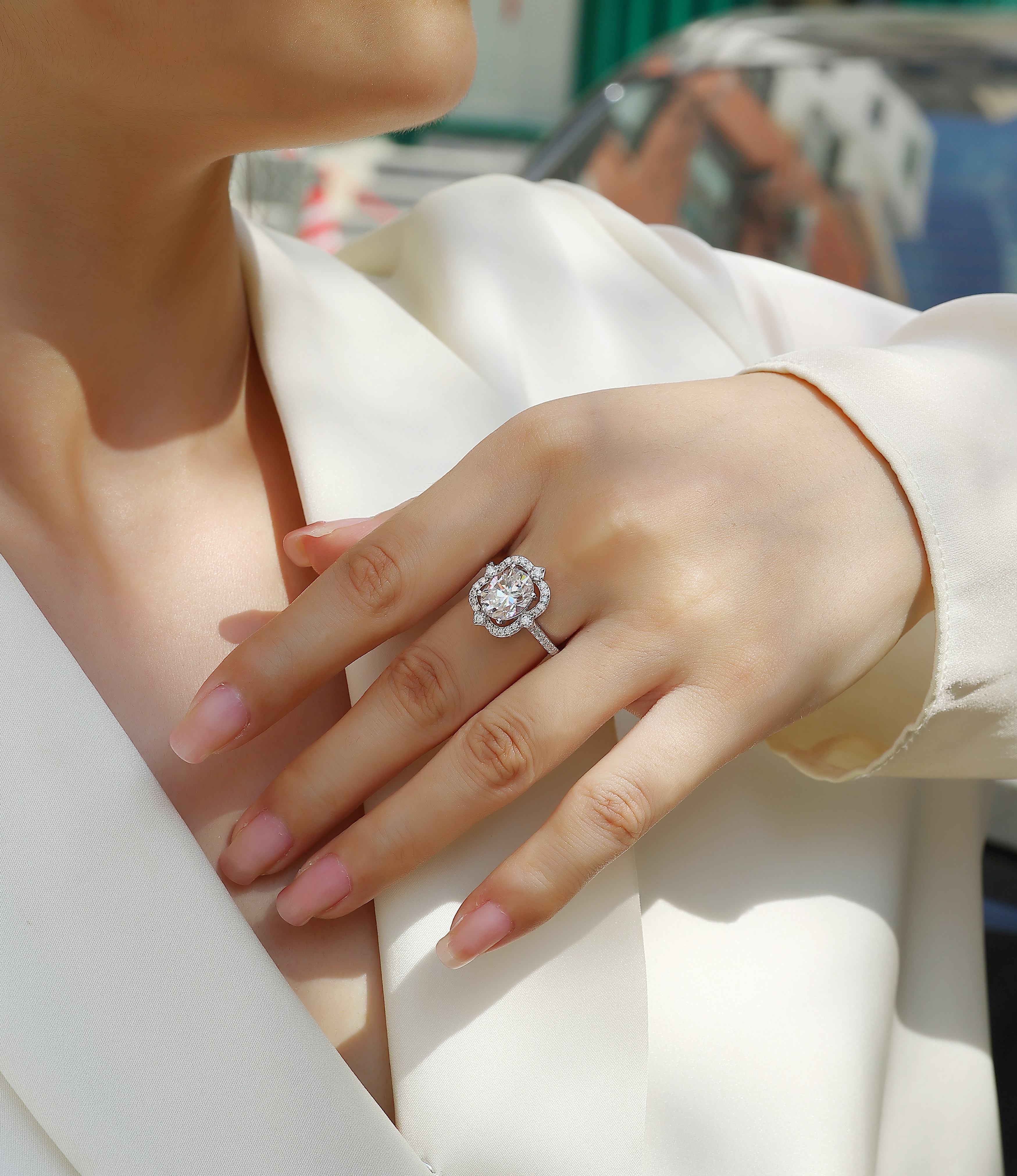 Camellia - A Fashionable Jewelry Ring Set With Moissanite S925 Sterling Silver And Gold-plated Diamond