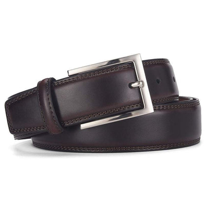 Men's genuine leather belt with alloy pin buckle in dark brown, casual style