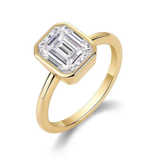 Pagoda gold-plated S925 sterling silver ring with octagonal 7x9mm moissanite diamond