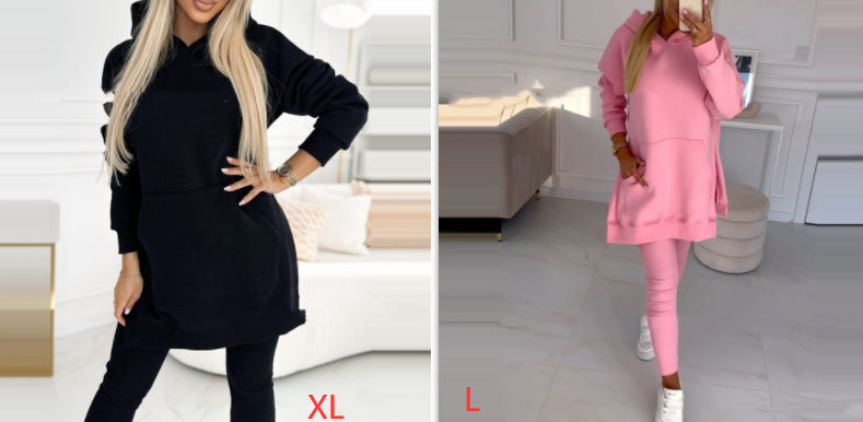 Temperament Commute Loose Hooded Sweater Pants Two-piece Set