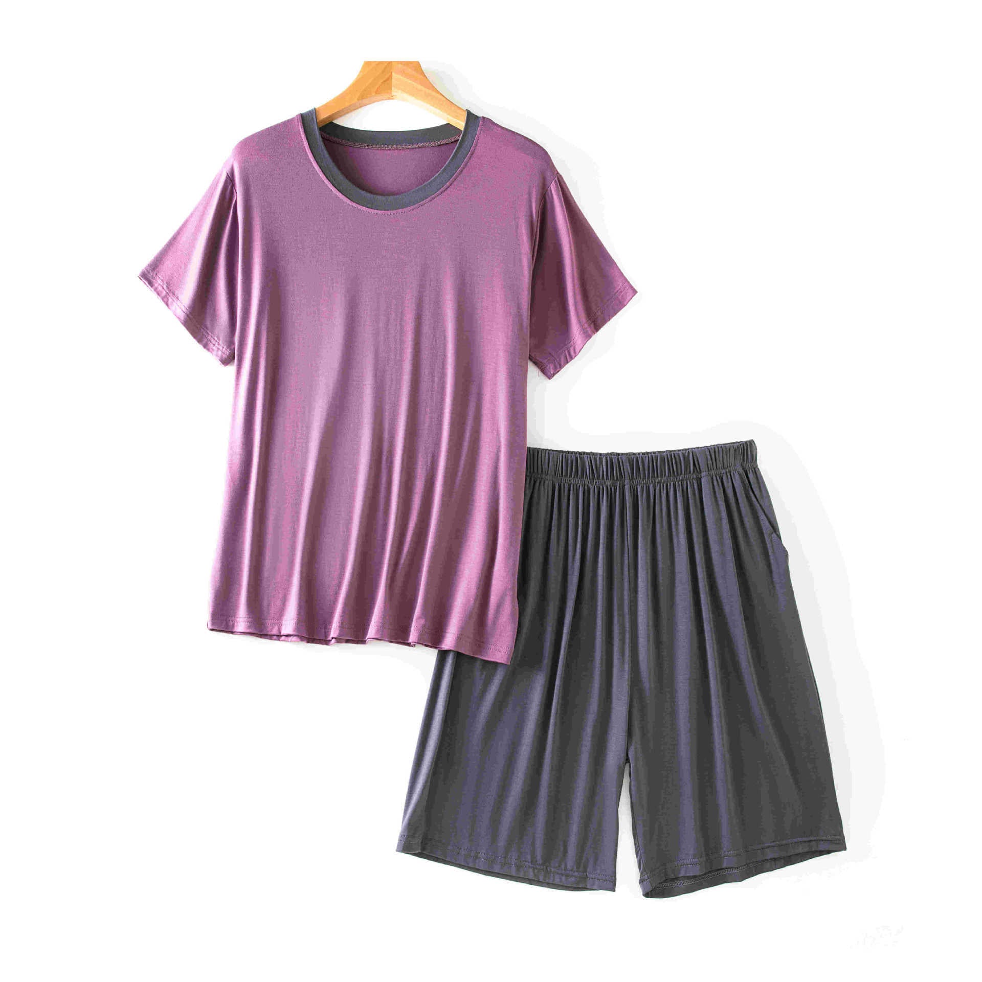 Modal Men's Round Neck Short Sleeve Suit Summer Casual