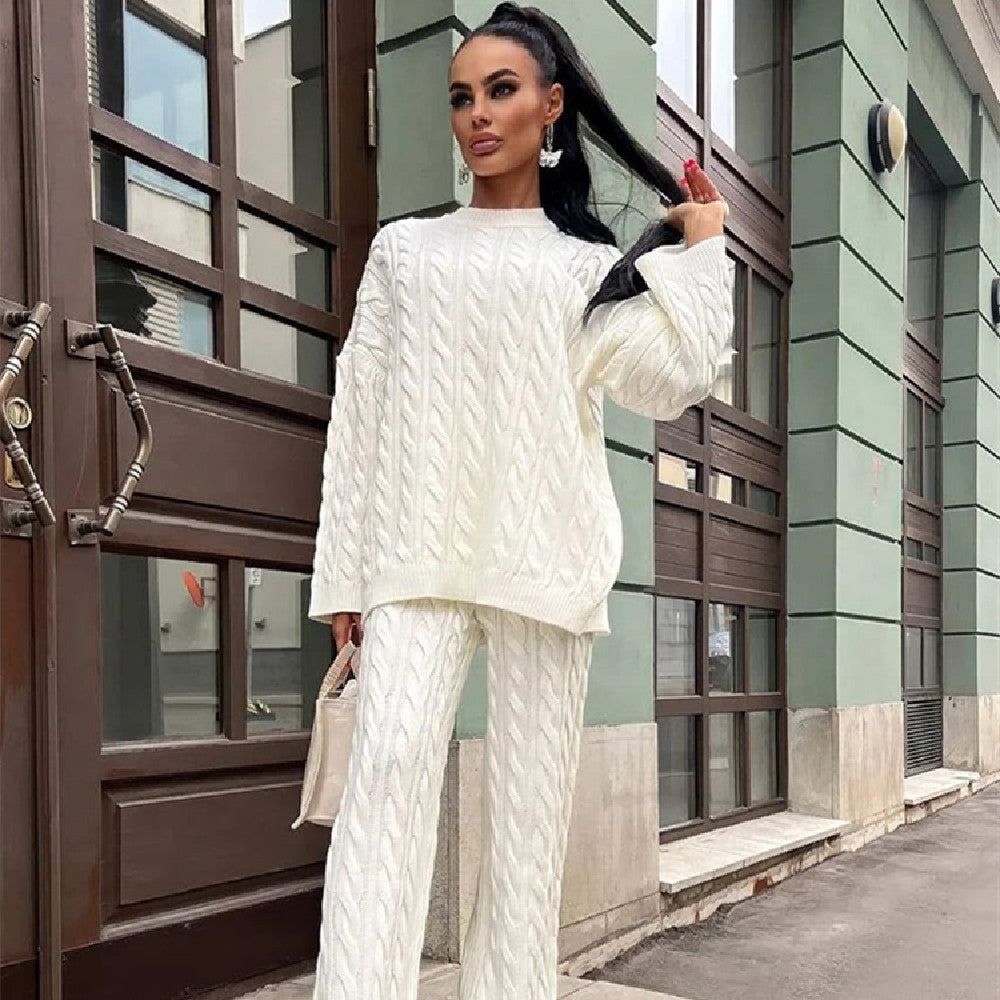 Sweater Pullover Plus Knitted Wide-legged Pants Two-piece Set