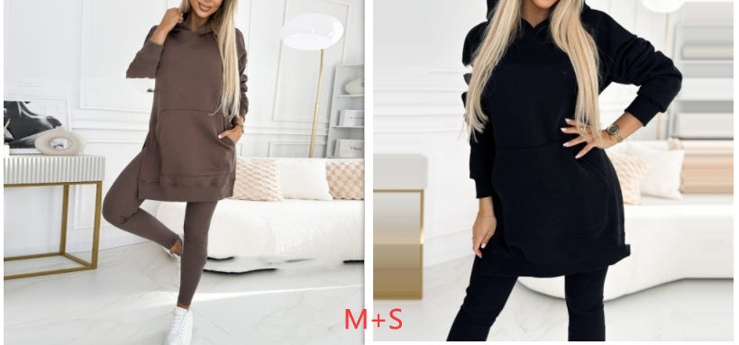 Temperament Commute Loose Hooded Sweater Pants Two-piece Set