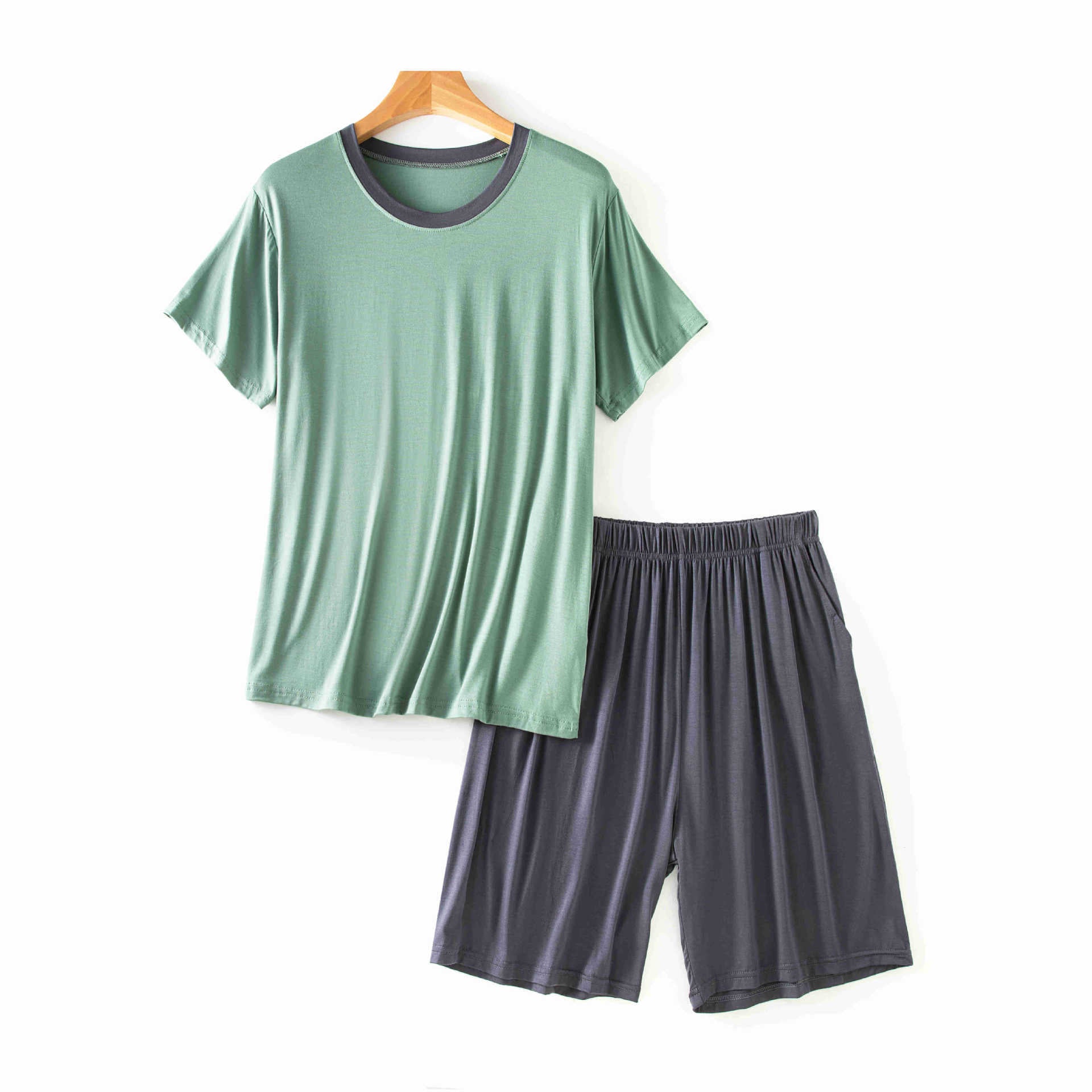 Modal Men's Round Neck Short Sleeve Suit Summer Casual