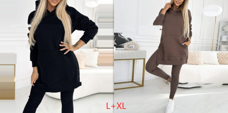 Temperament Commute Loose Hooded Sweater Pants Two-piece Set