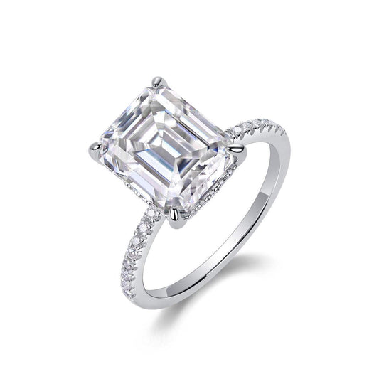 Iridescence City octagonal moissanite diamond ring in S925 sterling silver with platinum accents