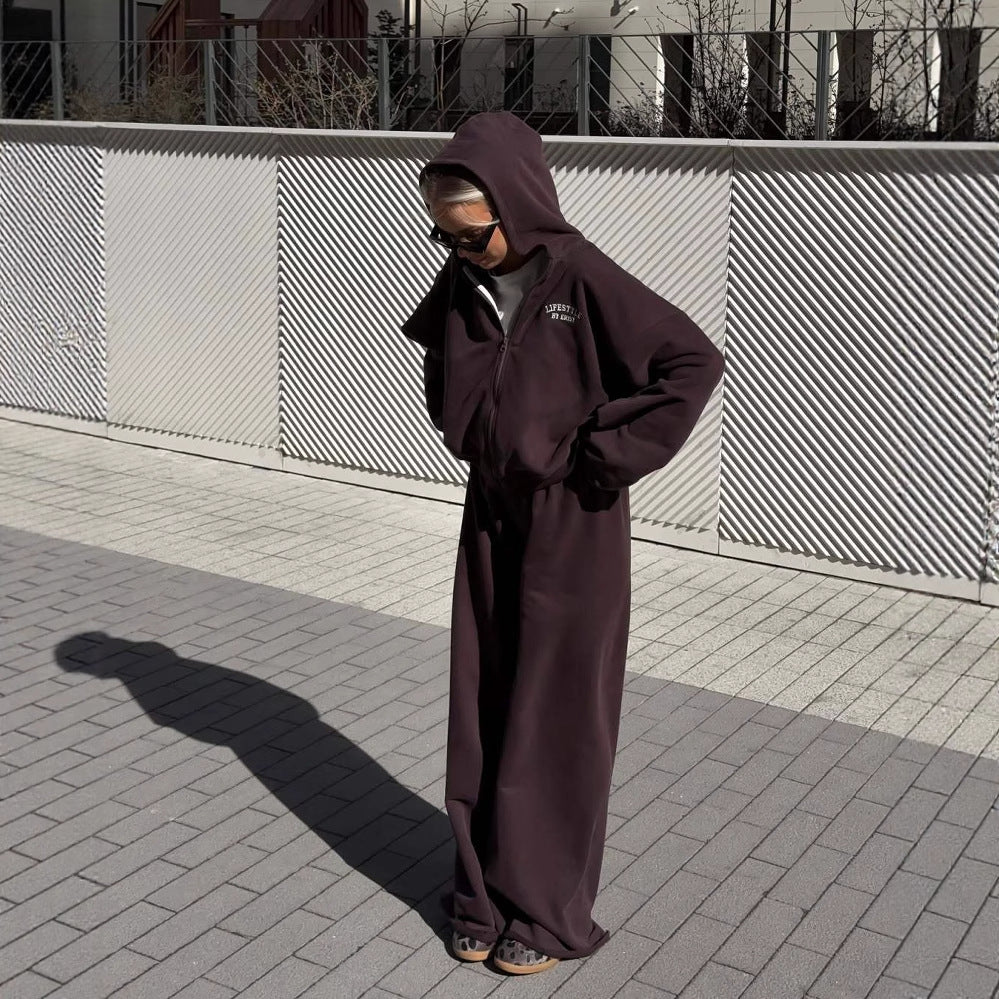 Casual Exercise All-match Wide Leg Pants Hooded Sweater Two-piece Set