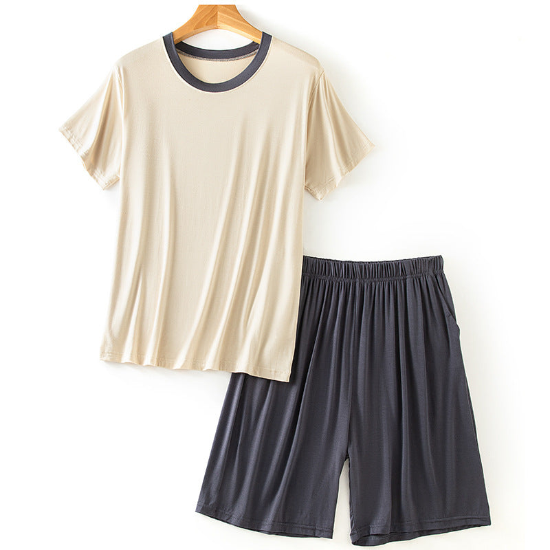 Modal Men's Round Neck Short Sleeve Suit Summer Casual