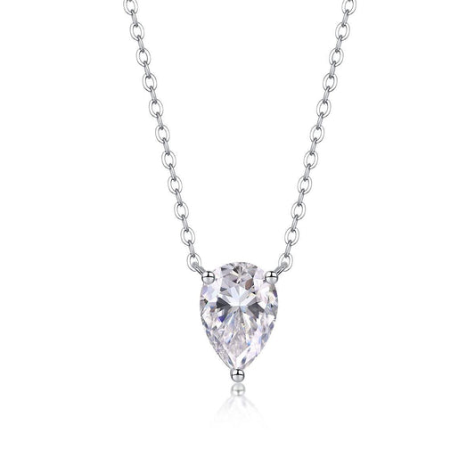 Fashionable pear-shaped moissanite water drop pendant on S925 sterling silver chain