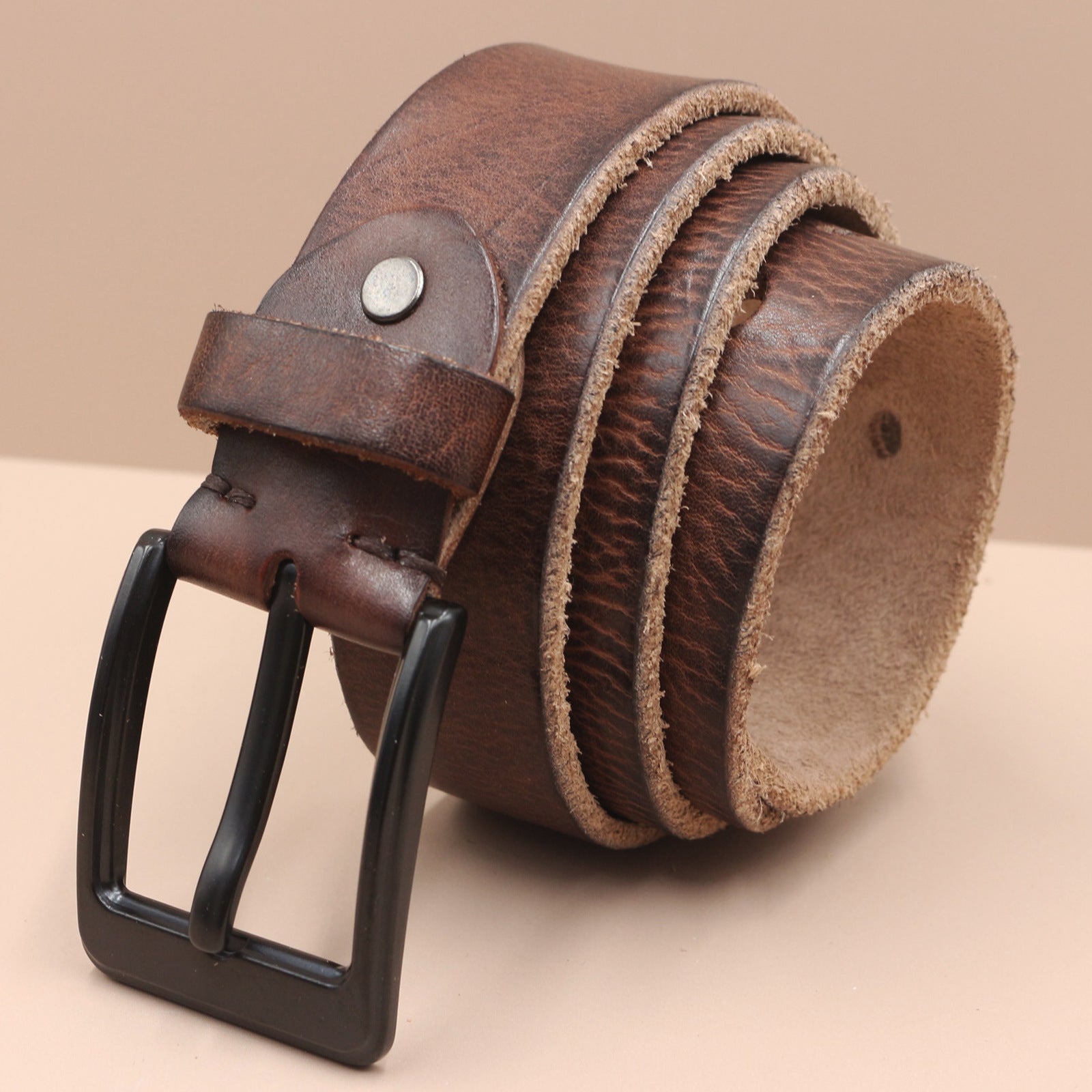 Korean Style Personality Top Layer Leather Pin Buckle Black Buttons Men's Leather Belt