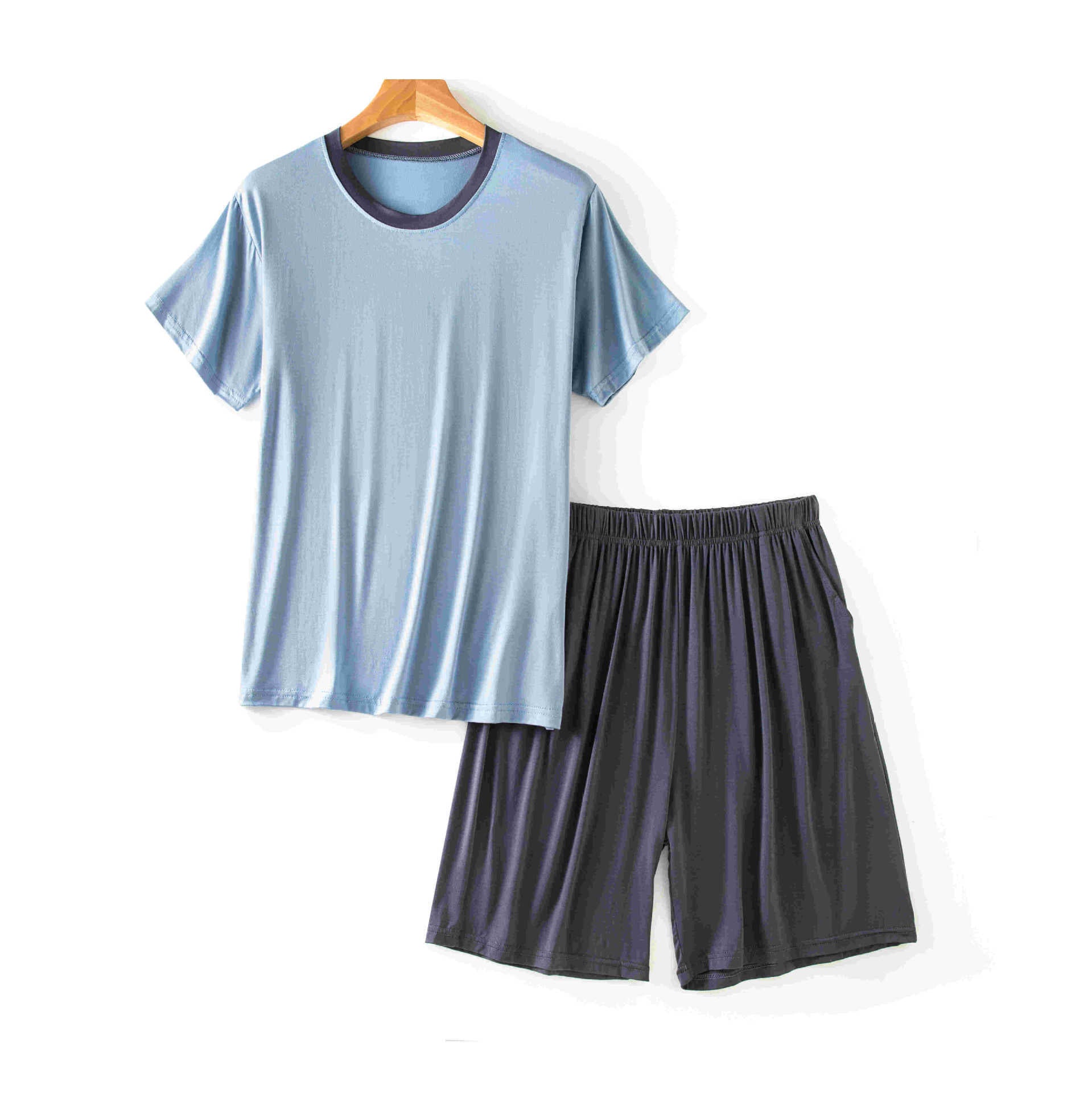 Modal Men's Round Neck Short Sleeve Suit Summer Casual