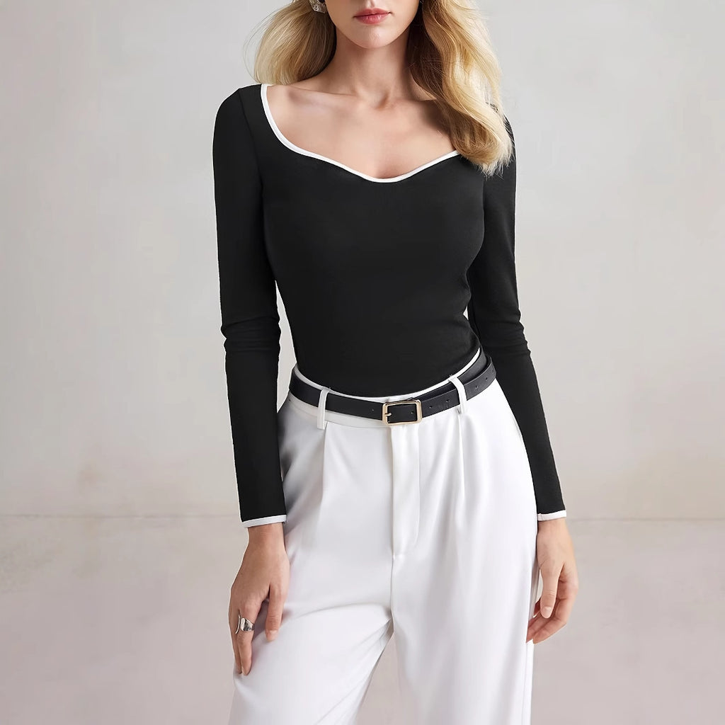 Women's Slim-fit Elegant Color-matching Long-sleeved Casual T-shirt
