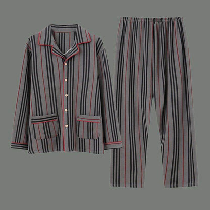 Casual spring and autumn loose cotton homewear outfit with striped long sleeve top and pants