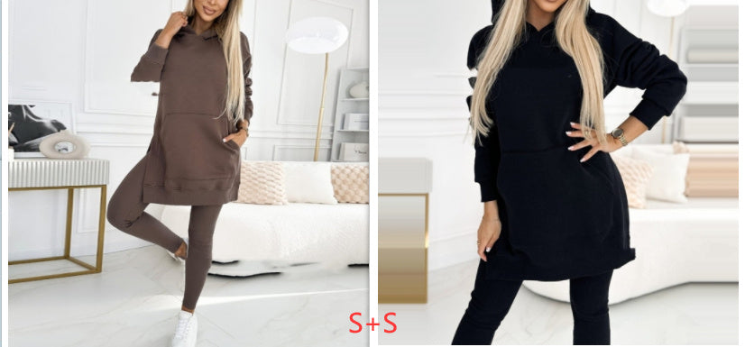 Temperament Commute Loose Hooded Sweater Pants Two-piece Set